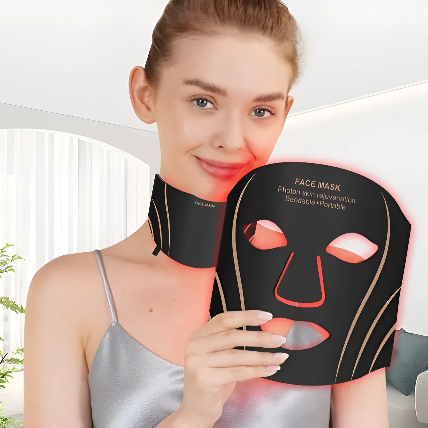 Black and gold IPL LED facial beauty mask with headband and touch screen controls