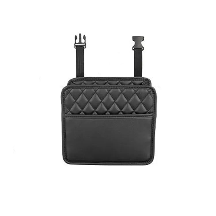Leather hanging car storage bag in black colour measuring 25cm with hanging straps