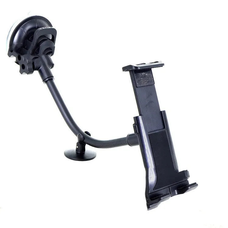 Black vehicle tablet holder with adjustable lifting bracket and suction cup mount for 4-12 inch devices