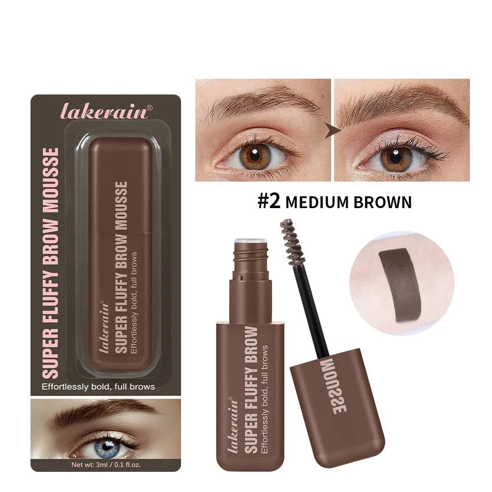 Eyebrow cream and powder in tube for creating three-dimensional, long-lasting brow shape in brown and black shades.