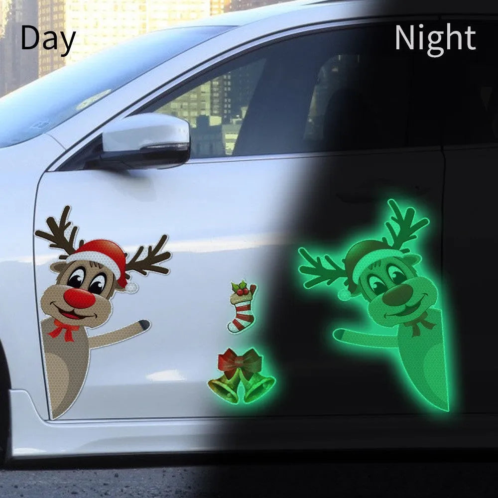 Christmas elk bell cartoon design magnetic luminous reflective bumper sticker set for car decoration