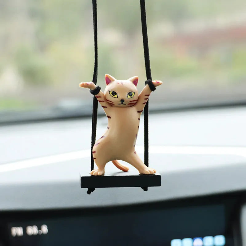 Resin cartoon cat pendant for car interior with adjustable rope in one of five colour options