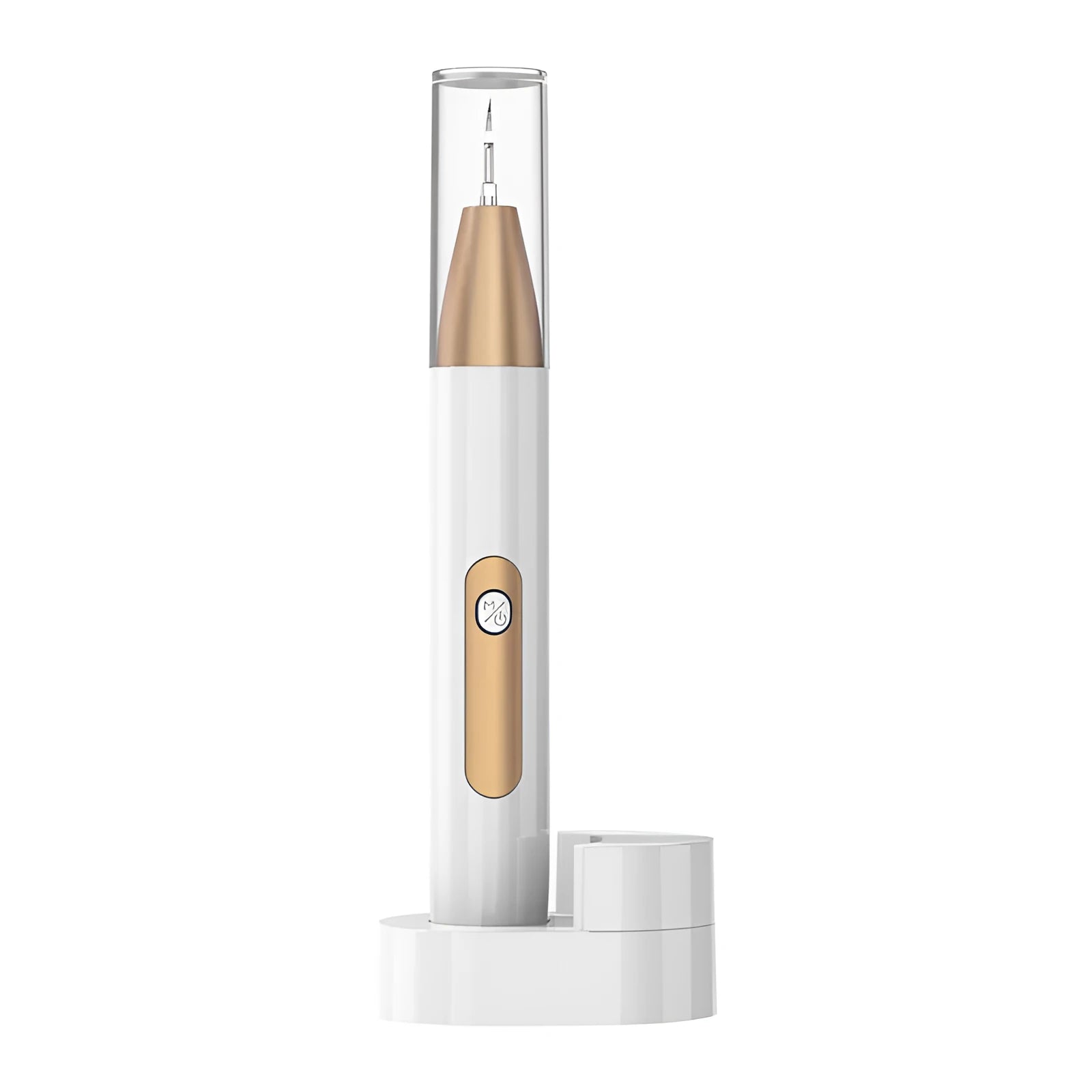 Gold-coloured ultrasonic teeth cleaning device for tartar and stain removal