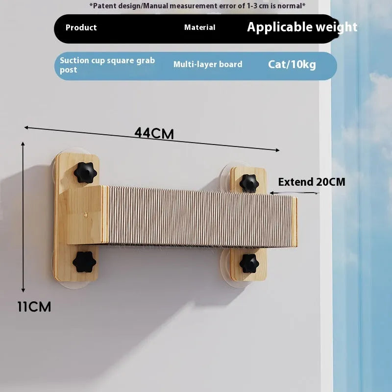 Suspended cat climbing frame with sisal scratching surfaces in space capsule design attached to ceiling