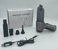 Compact gold or silver wireless car and pet vacuum cleaner with USB charging cable.