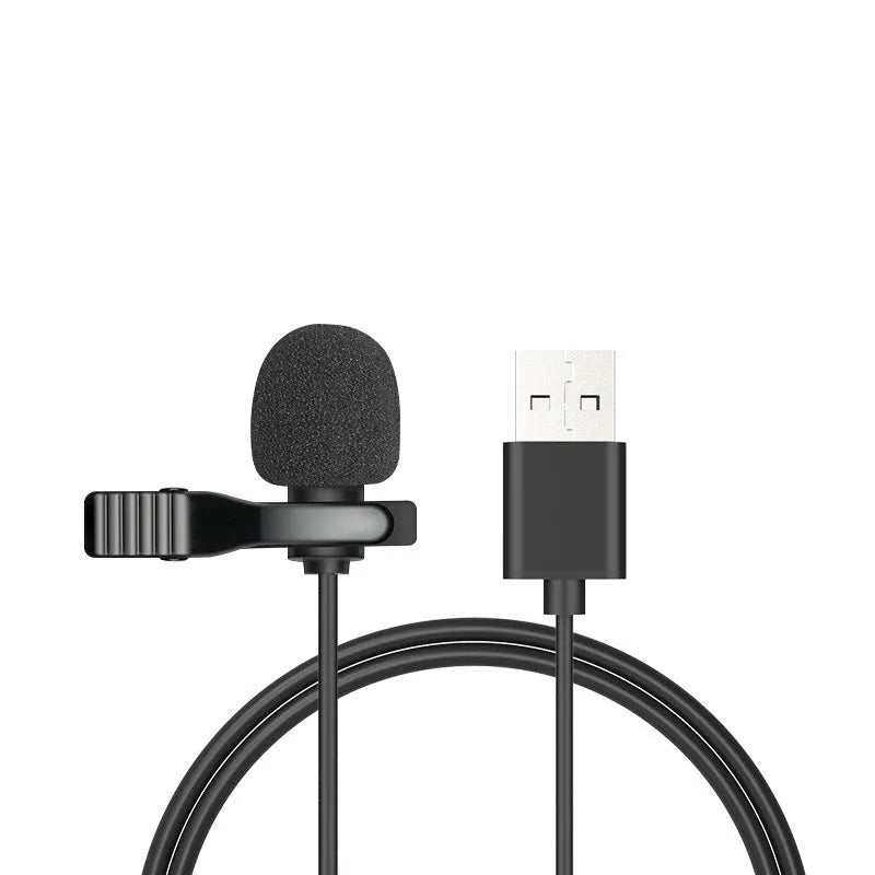 Wired lavalier microphone headset with in-ear headphones and 3.5mm plug for mobile phone recording.