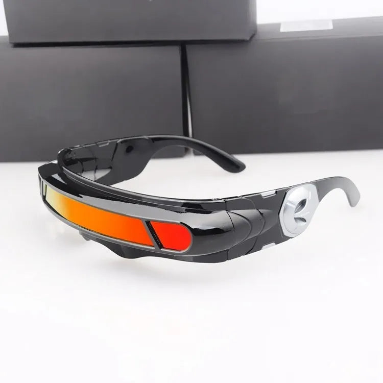 Black frame sports sunglasses with polarised lenses in three colour options: grey, red mercury, or blue mercury
