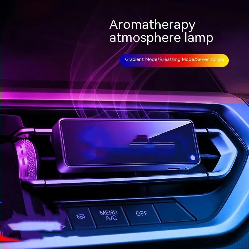 Black automobile aromatherapy air outlet ambience light with LED and fragrance sticks for car odour removal