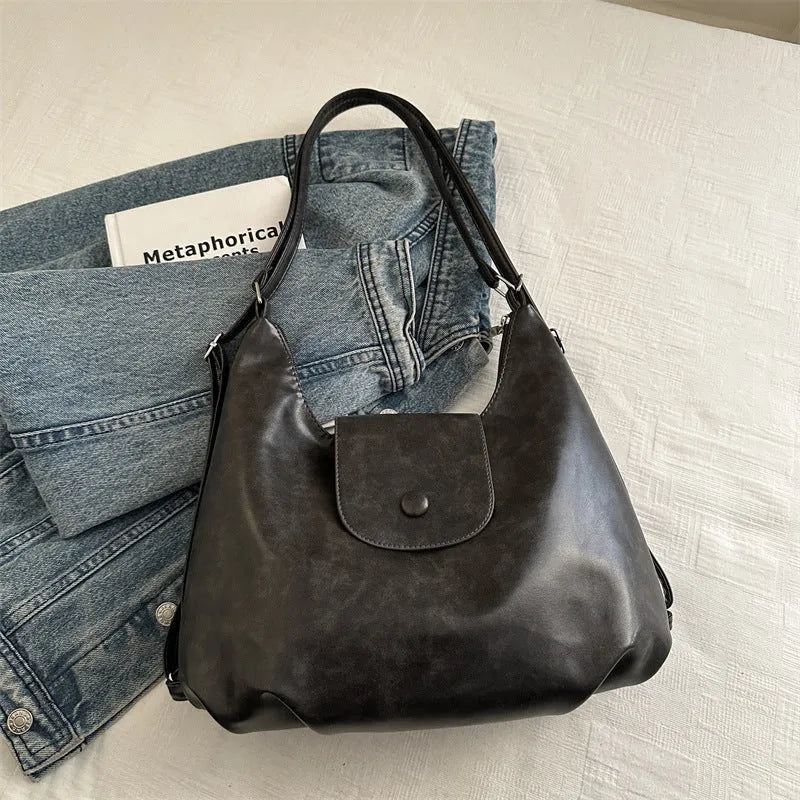 PU leather women's shoulder bag in urban style with mobile phone compartment