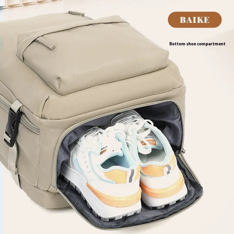 Women's large capacity Oxford cloth luggage backpack with curved straps in light grey colour