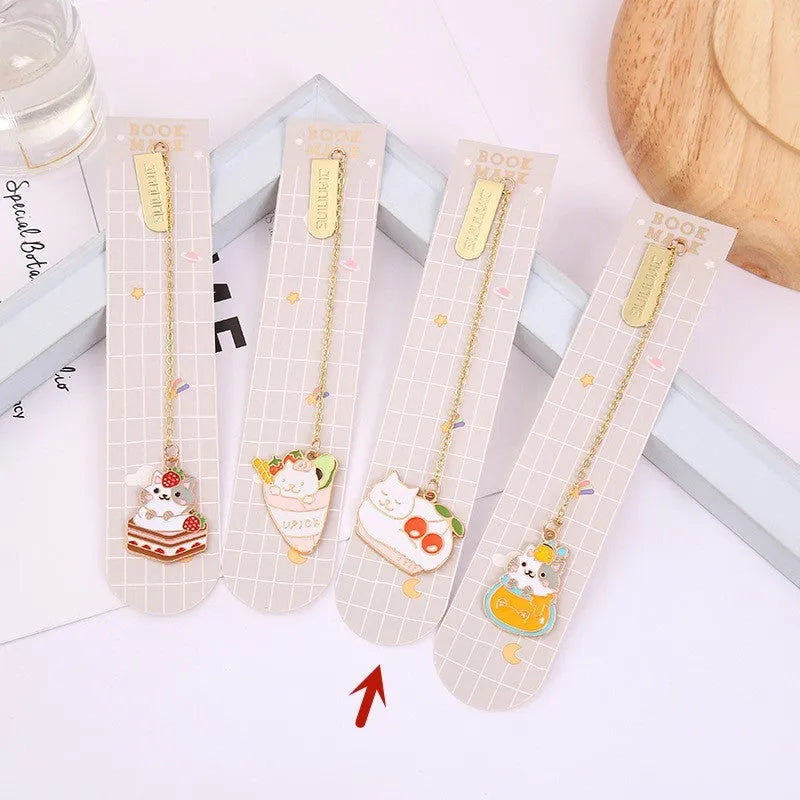 Jane Key Foodie cartoon cat metal bookmark in strawberry cake design