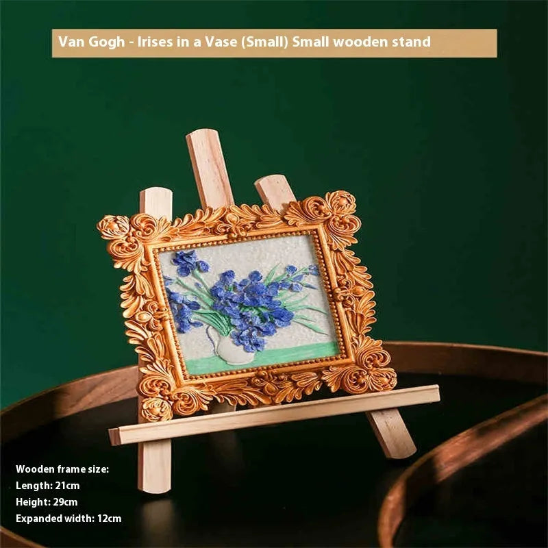 DIY oil painting kit with epoxy pottery paints showing Van Gogh Sunflowers design on canvas