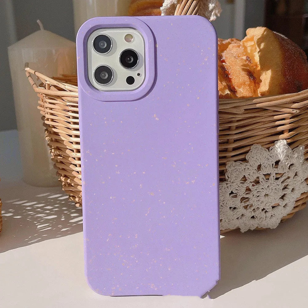 Fully degradable wheat straw fibre phone case for iPhone on a white background.