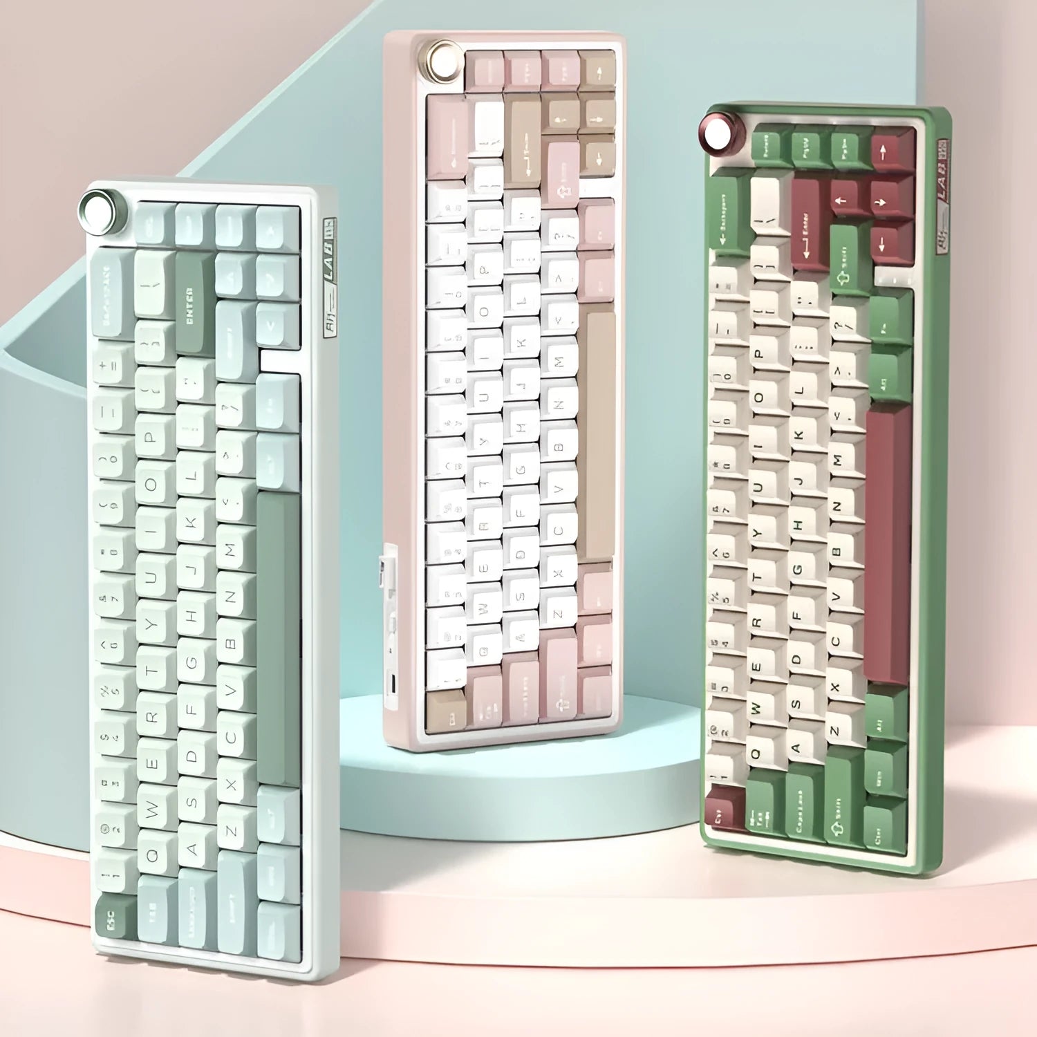 White wireless mechanical keyboard with RGB backlighting and mechanical switches on a desk