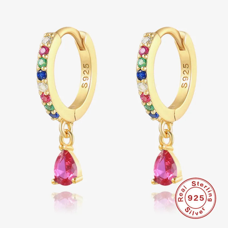 S925 sterling silver water drop earrings with diamond accents in gold or silver plating