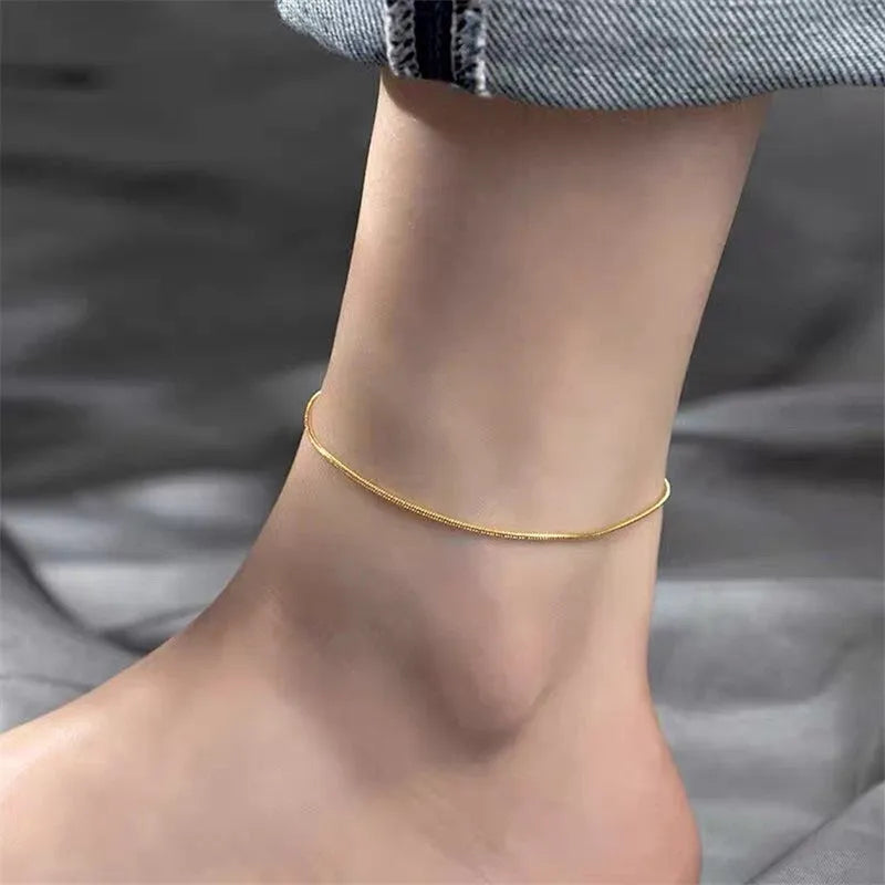Stainless Steel Anklets Adjustable Snake Chain Anklet for Women 20cm+3cm Extension Chain Gold Rose Gold Steel Colour Fashionable Everyday Wear