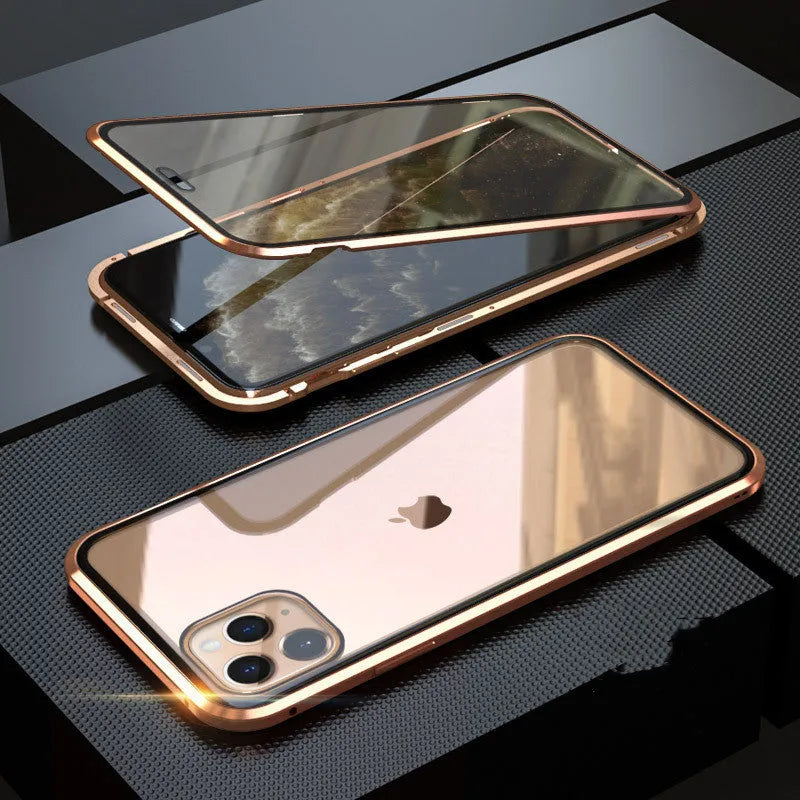 Clamshell anti-spy phone case for iPhone with machined glass construction in multiple solid colours