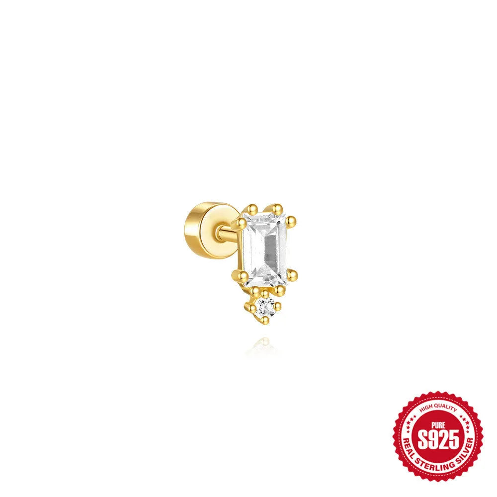 S925 sterling silver flat column threaded ear bone stud in a gold tone colour.