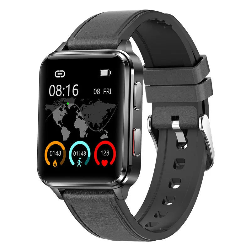 Multi-sport smartwatch with 1.70-inch tempered glass screen and silicone wristband showing fitness tracking interface