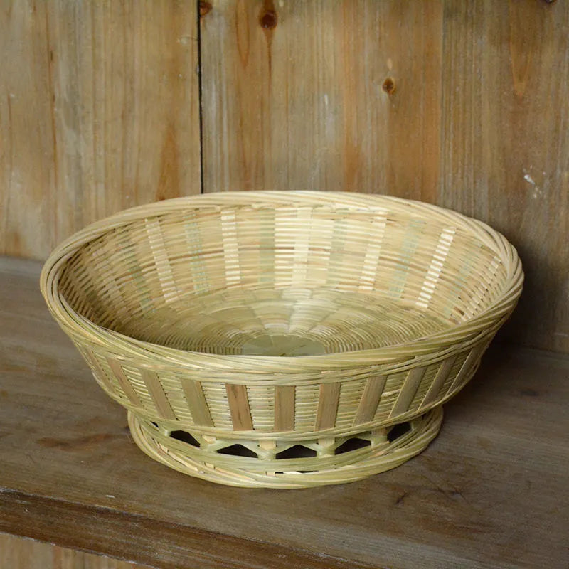 Handmade woven bamboo storage basket with rectangular shape and natural texture