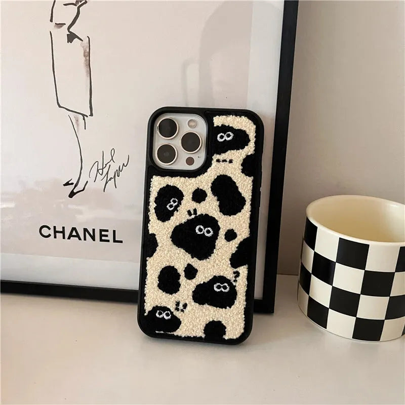 Black plush fairy funny phone case back cover for iPhone 13 Pro Max, 13 Pro, 12, 11, and XS Max
