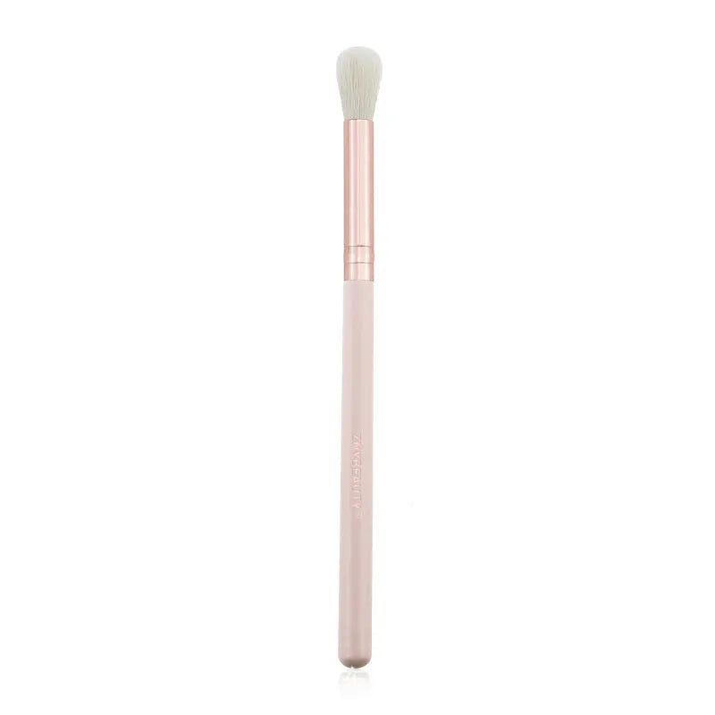 26 pink makeup brushes with wooden handles in portable case