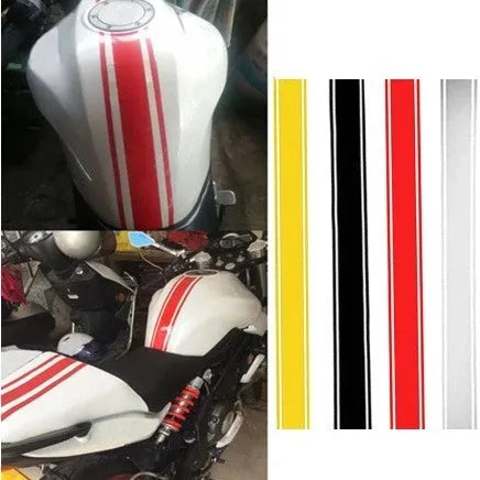 Motorcycle reflective pinstripe sticker roll in black, red, silver, or yellow, measuring 50cm by 4.5cm.