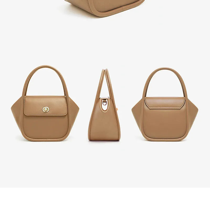 Women's leather wing-shaped tote bag with hard handle and cross-body strap in four colour options