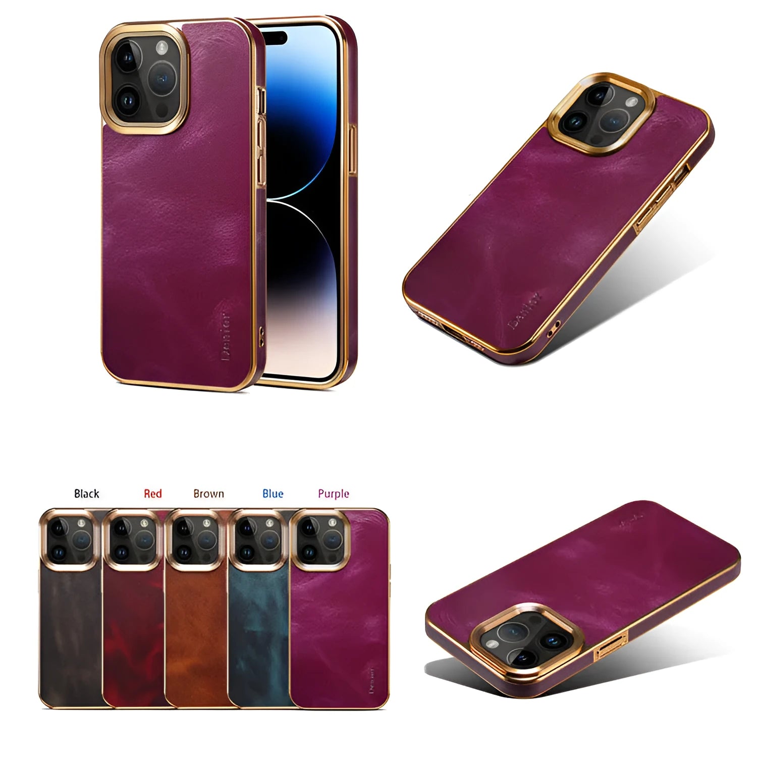 Handmade slim leather protective case for iPhone in black, shown fitted on a phone.