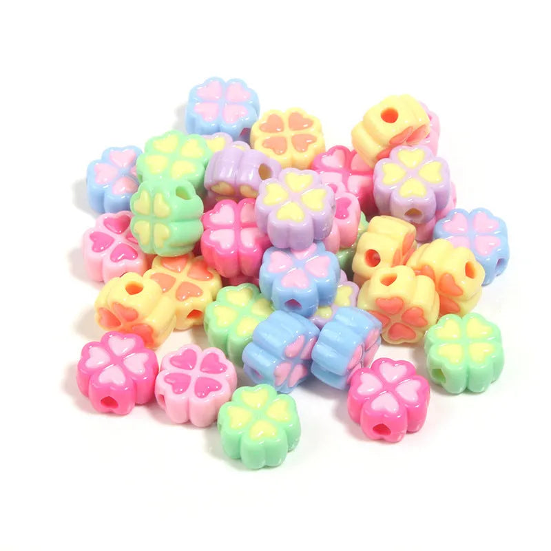 15mm acrylic four-leaf clover craft beads with frosted finish in multiple colours