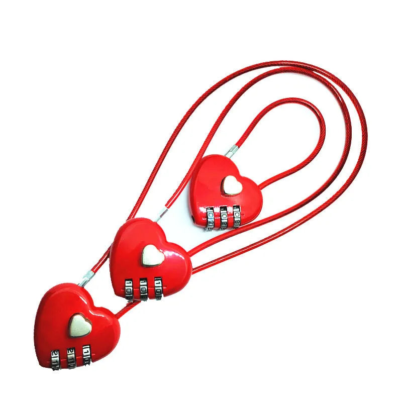 Peach heart shaped ABS plastic lock with a steel wire rope, shown in a choice of colours.
