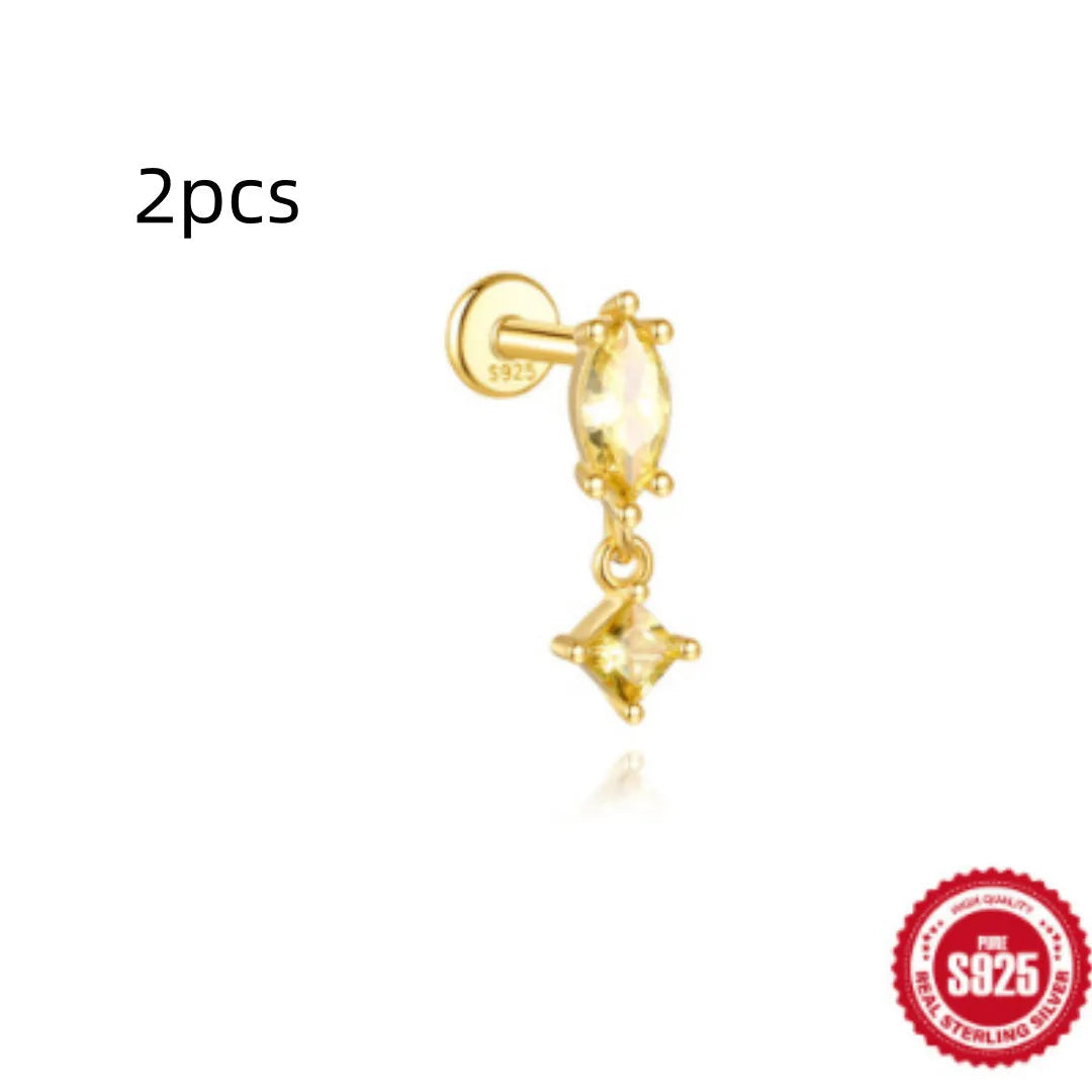 S925 sterling silver water drop earrings with flat spiral puncture design in single gold colour