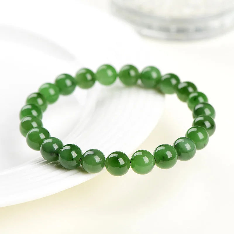 Natural jasper ball bracelet with polished Hetian jade beads in five size options
