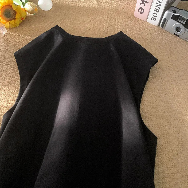 Men's loose solid colour cotton tank top on hanger showing straight hem design