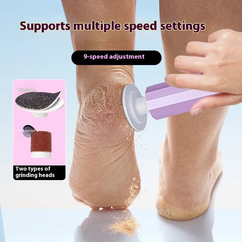 USB-powered electric callus trimmer manicure kit with sandpaper wheels in black, pink, or purple.