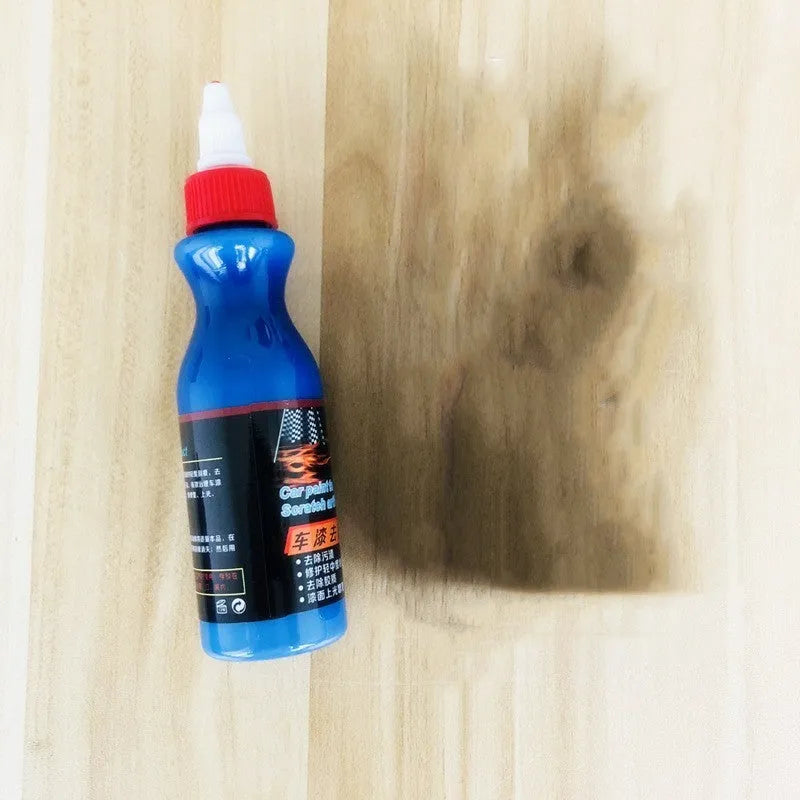 Small blue car scratch repair wiping tool kit with applicator pad and repair agent bottle