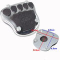 Metal motorcycle brake pedal skid plate replacement part showing three colour options