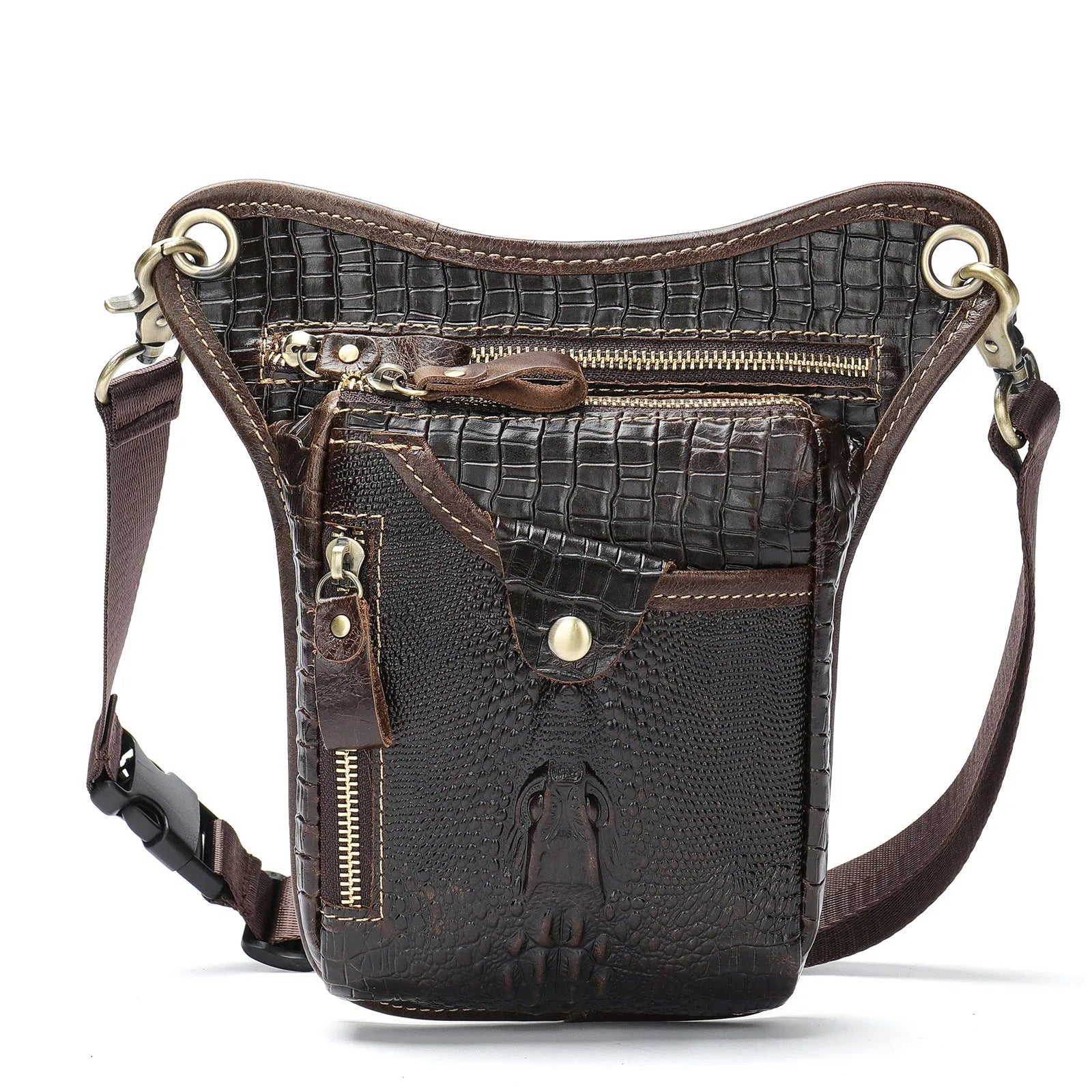 Men's brown crazy horse leather vintage satchel bag with flap closure
