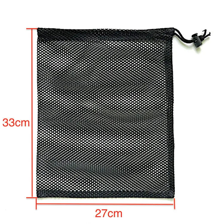 Black mesh drawstring storage bag for children's water ball toys in three size options.