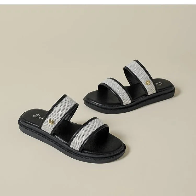 Women's brown vintage flip-flops with soft sole and artificial PU upper material