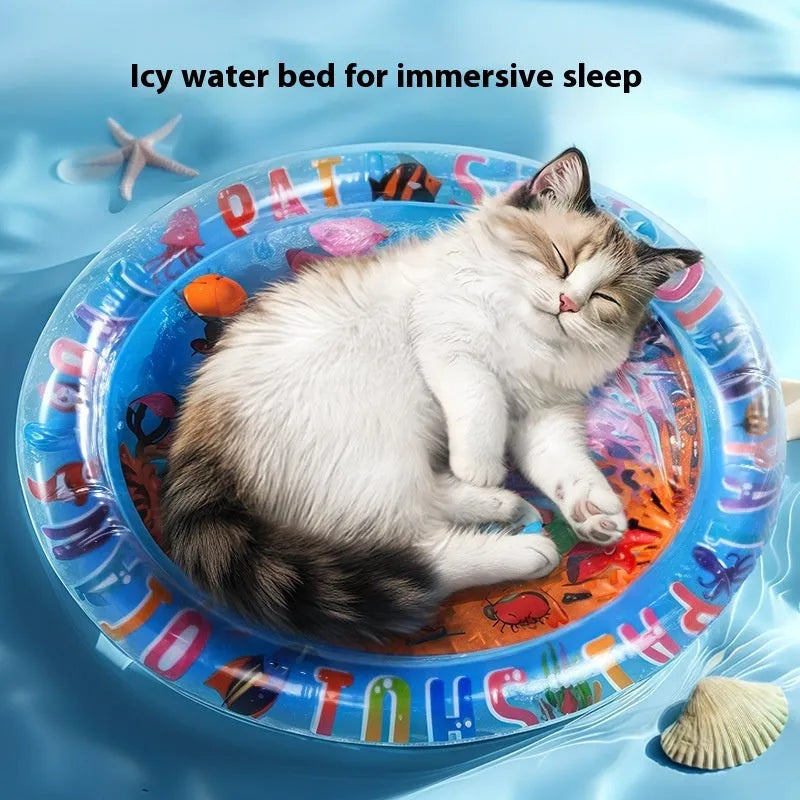 PVC inflatable pet water cooling mat in aquatic designs for dogs and cats