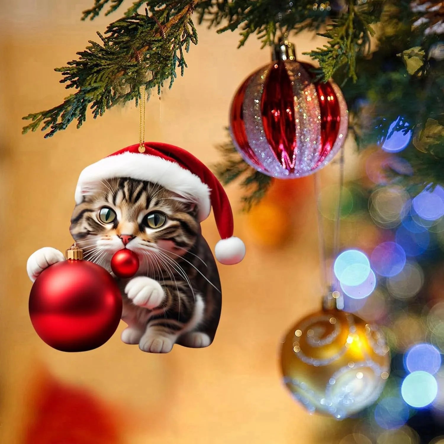 Christmas creative kitty automobile hanging ornament with cartoon cat design in acrylic