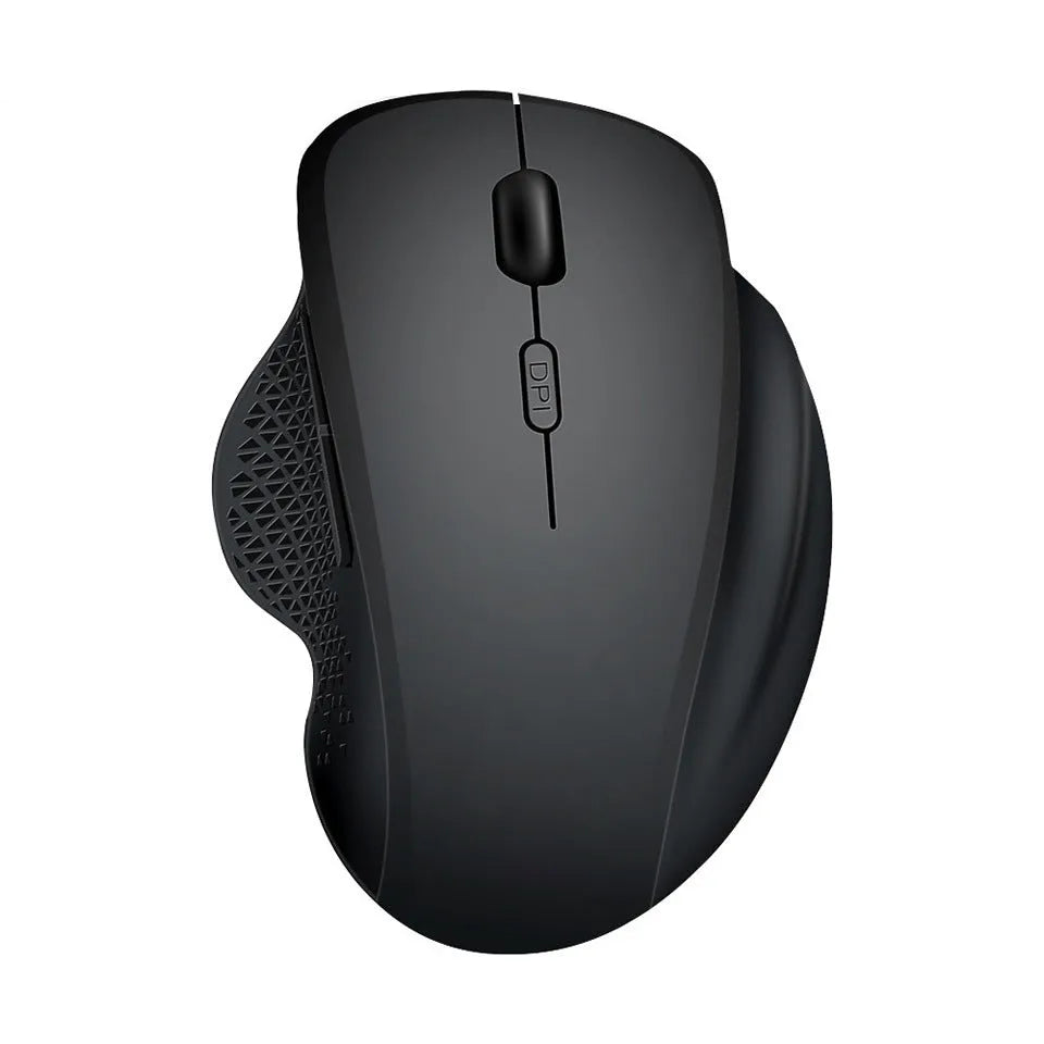 Grey and black wireless optical mouse for laptops with USB charging cable