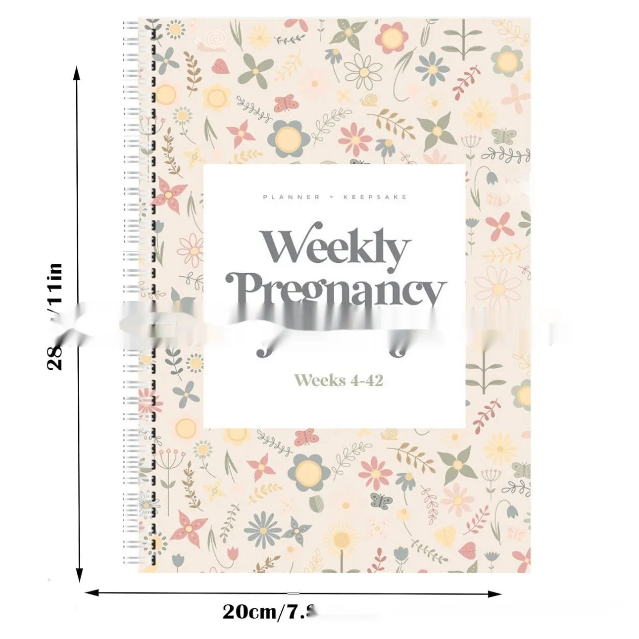 A5 sized weekly pregnancy diary notebook open on a page with the Pregnancy Weekly format