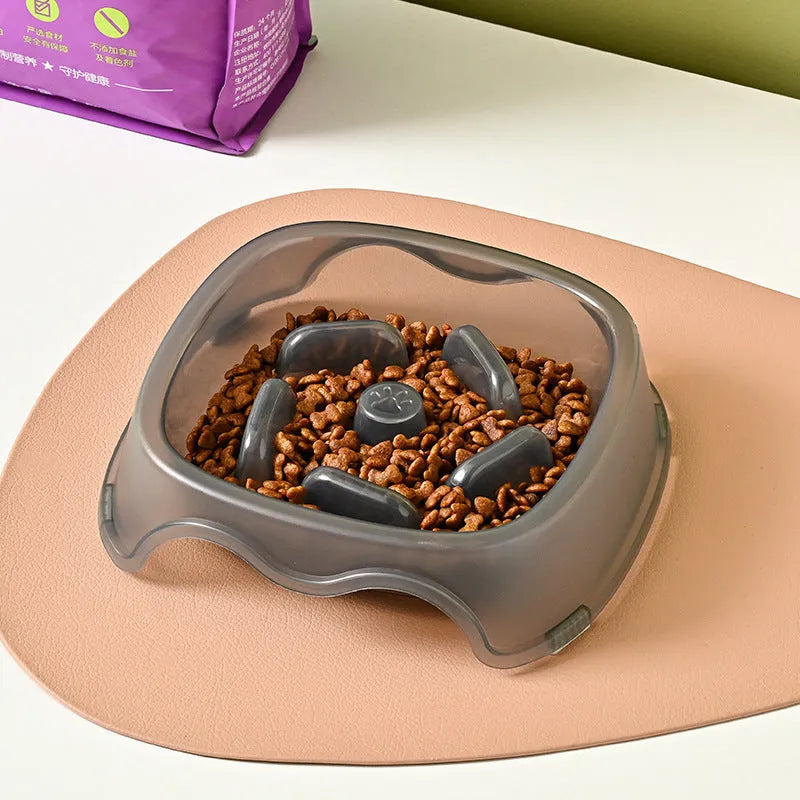 Plastic slow feed anti-choking dog bowl in blue, grey, green, or orange colour