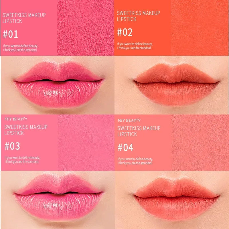 Fey Beauty moisturising lipstick in shade options including Cameo Brown and Milk Tea Yellow, 3.8g