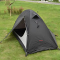 Single person camping tent with aluminium poles in red, black or orange colour options showing double layer waterproof design