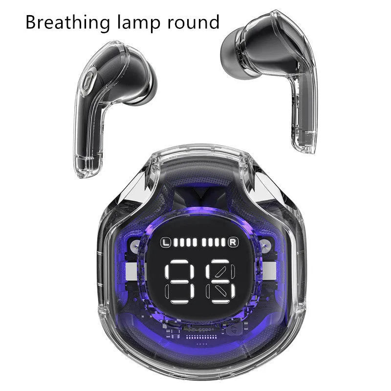 Transparent warehouse wireless Bluetooth in-ear headset shown in multiple colours.