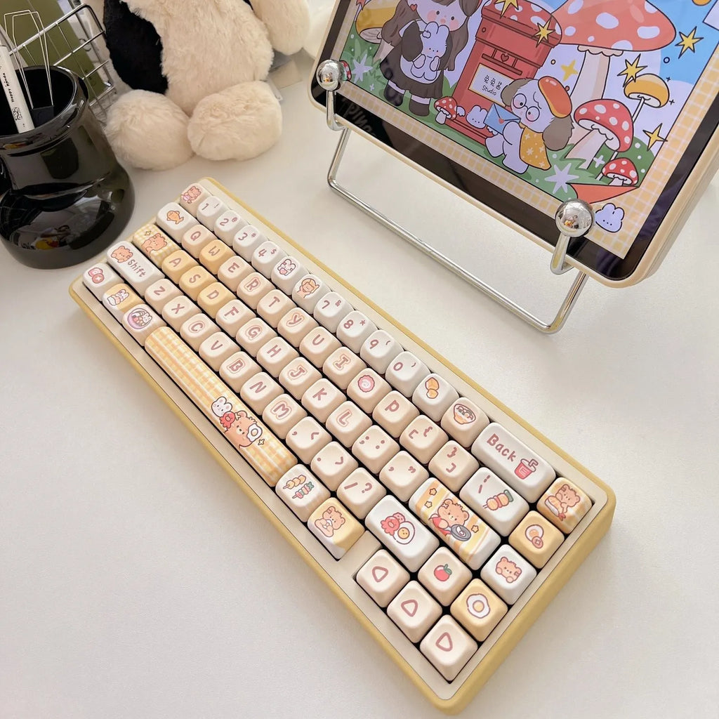 Rabbit Bear Restaurant themed mechanical keyboard keycap set with 140 PBT keys