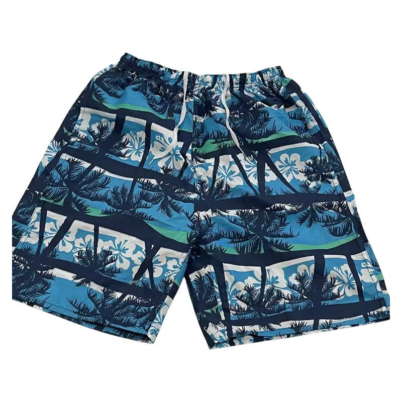 Men's floral printed five-point swimming trunks in free size made of polyester